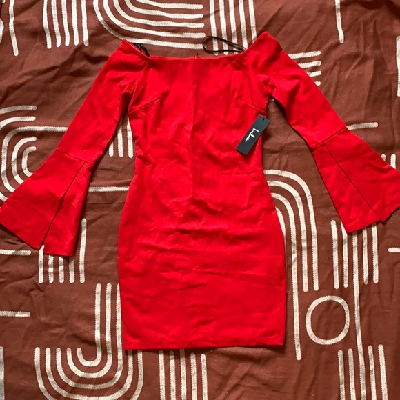 Marseille Red OffShoulder Longsleeve Bodycon Dress - Picture 5 of 12